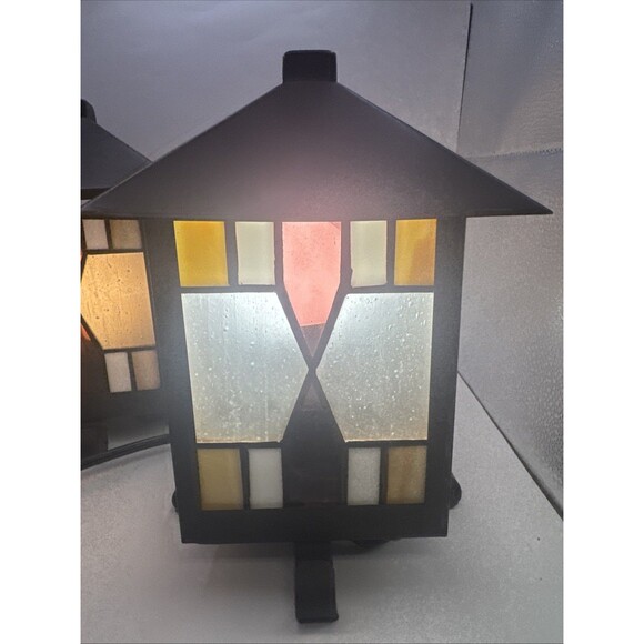 2 Stained Glass  4 Sided Table Lamp Lantern TESTED house lantern pagoda 9 inches - Picture 8 of 13